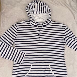 Vineyard Vines navy white stripe hooded Terry cloth tunic swim cover up Sz M